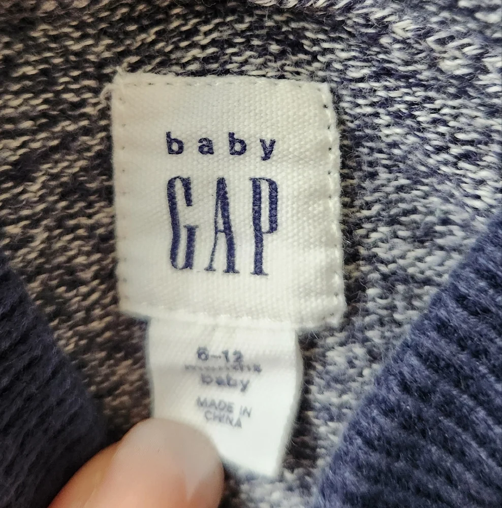 Baby GAP Blue‎ Marled Knit Full Zip Hoodie Brannan Bear Sweater 6-12 Months